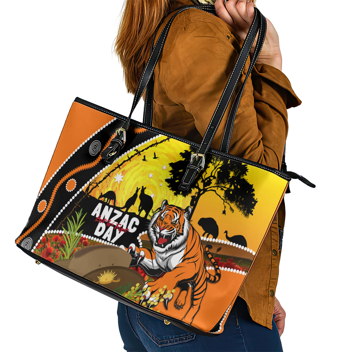 Tigers Rugby ANZAC Day Leather Tote Bag Wests Mascot Rosemary Starry Night