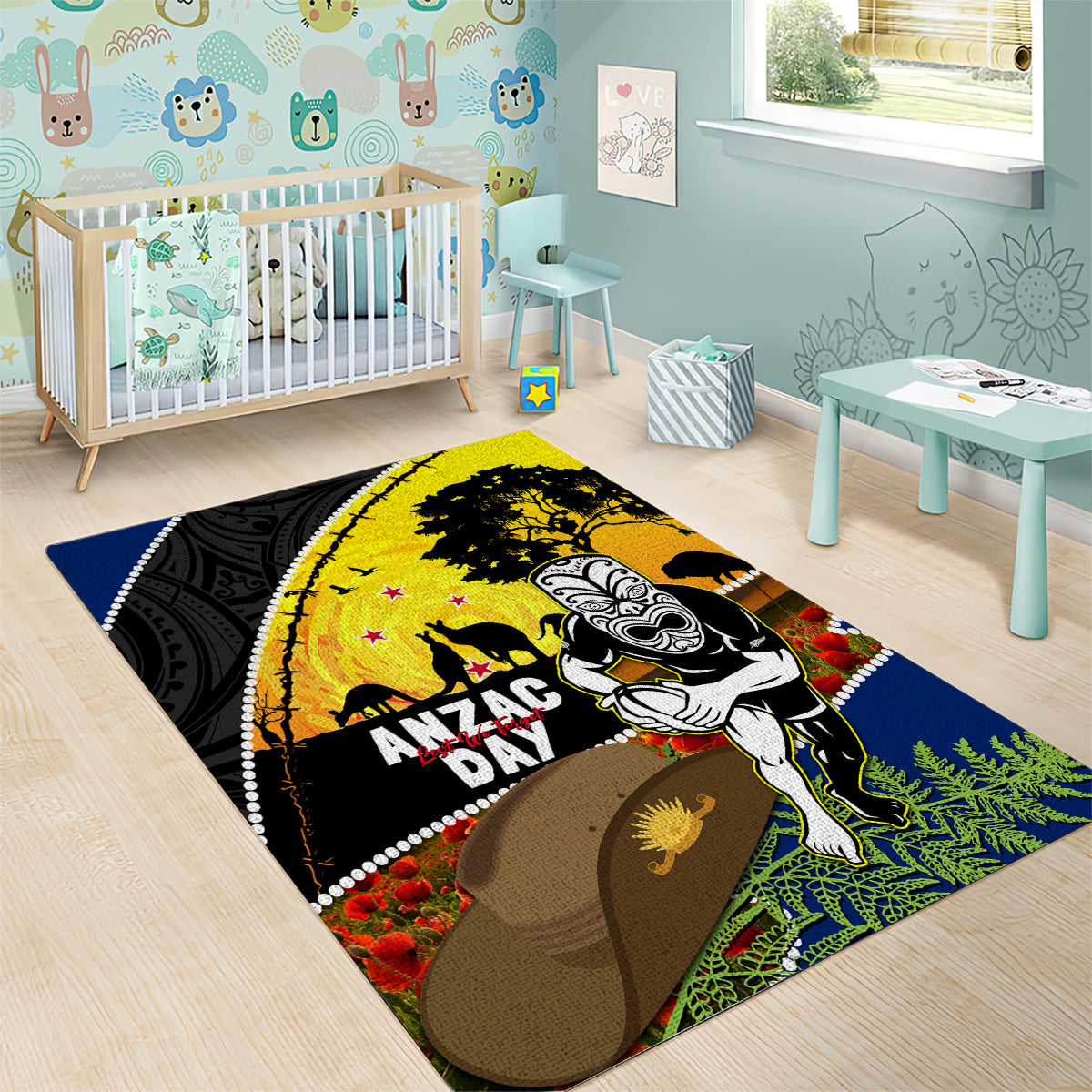 Warriors Rugby ANZAC Day Area Rug New Zealand Wahs Tiki Mascot Rosemary Starry Night