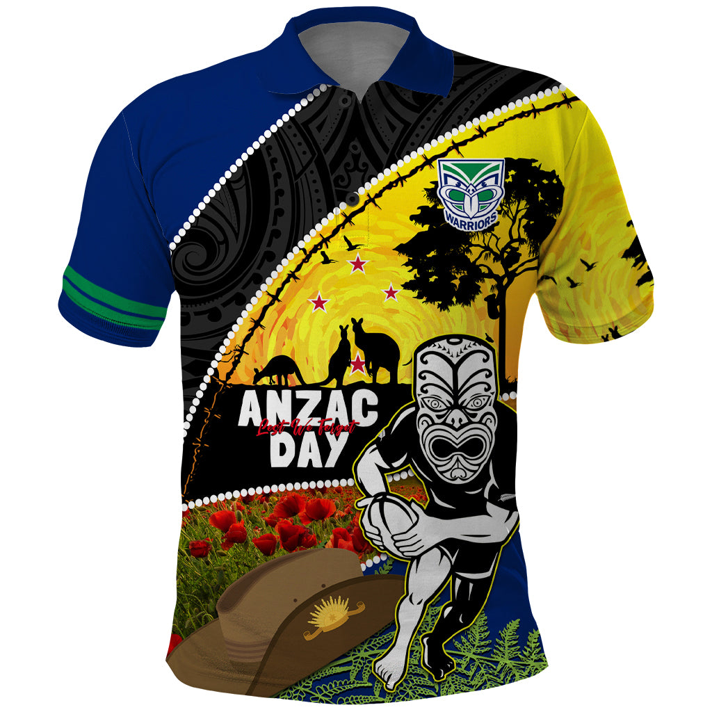 Warriors Rugby ANZAC Day Polo Shirt New Zealand Wahs Tiki Mascot Rosemary Starry Night