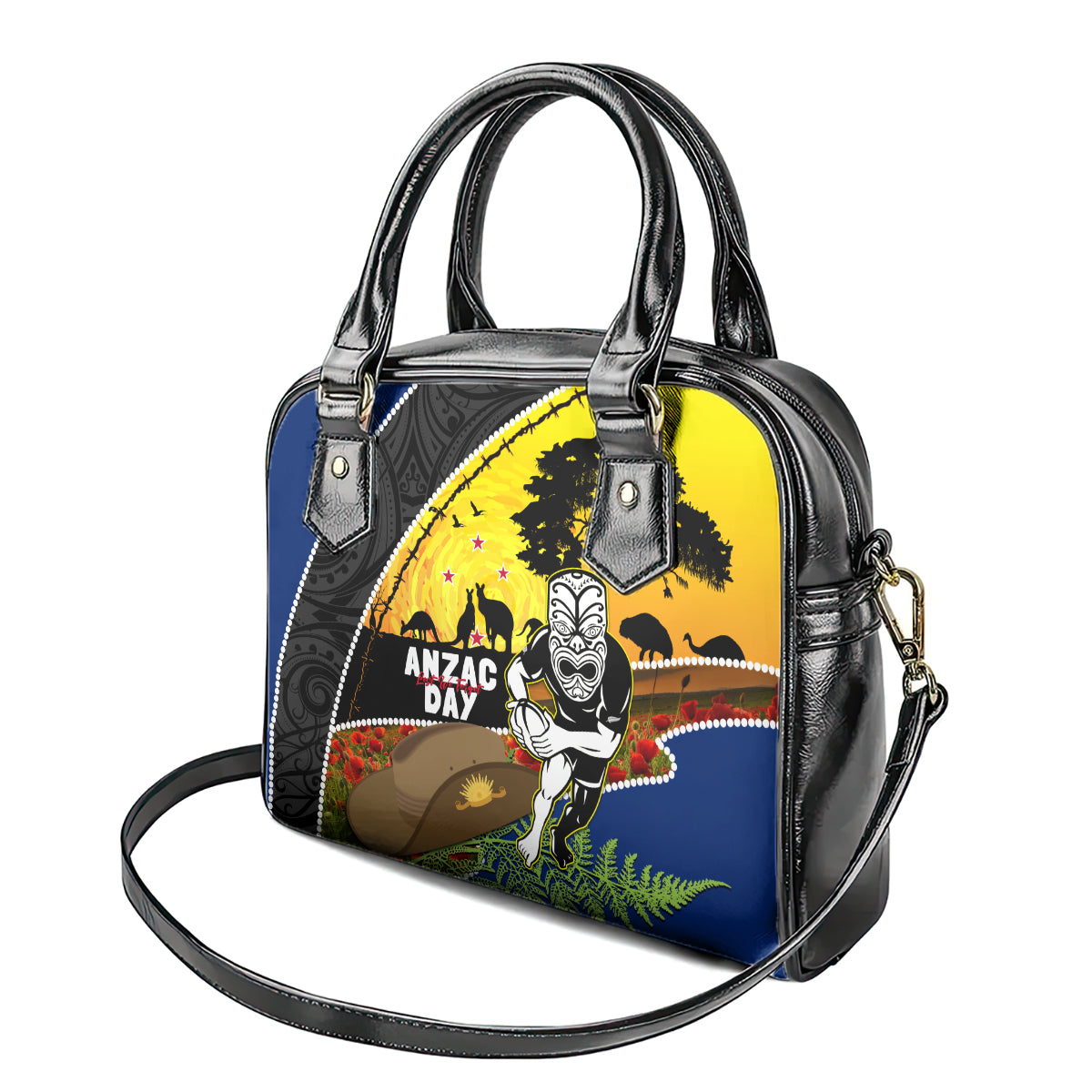 Warriors Rugby ANZAC Day Shoulder Handbag New Zealand Wahs Tiki Mascot Rosemary Starry Night