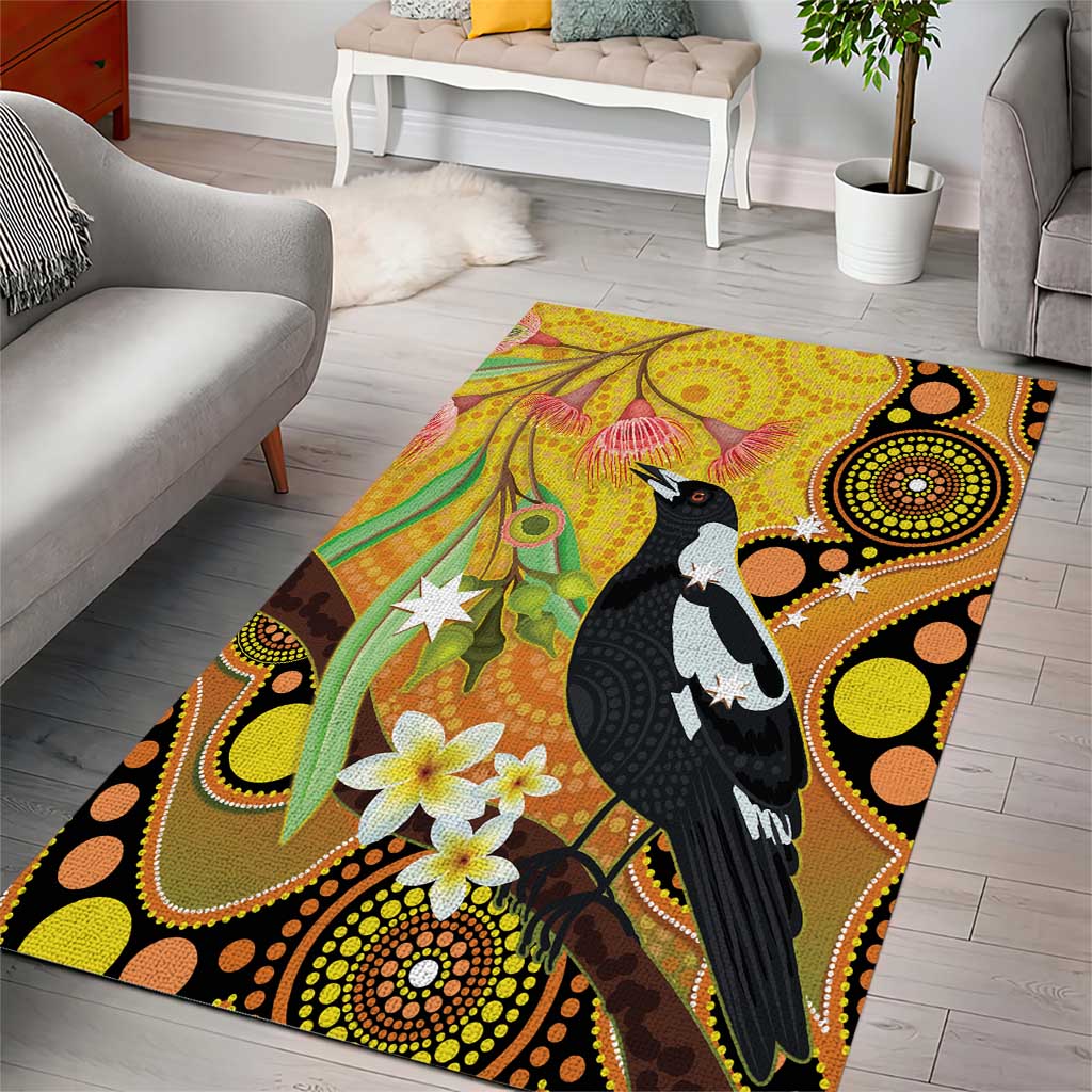 Australia Eucalyptus Flower And Magpie Area Rug Aboriginal Art