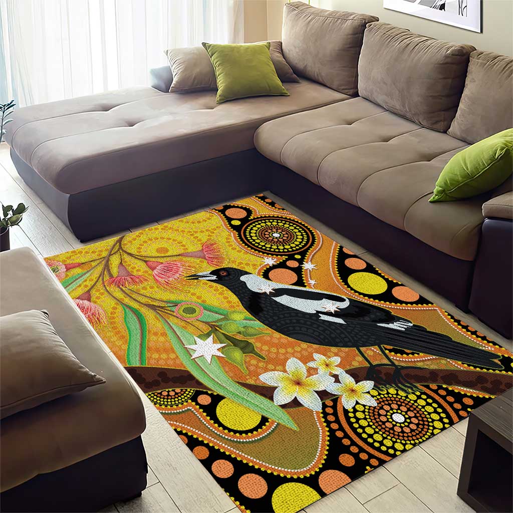 Australia Eucalyptus Flower And Magpie Area Rug Aboriginal Art