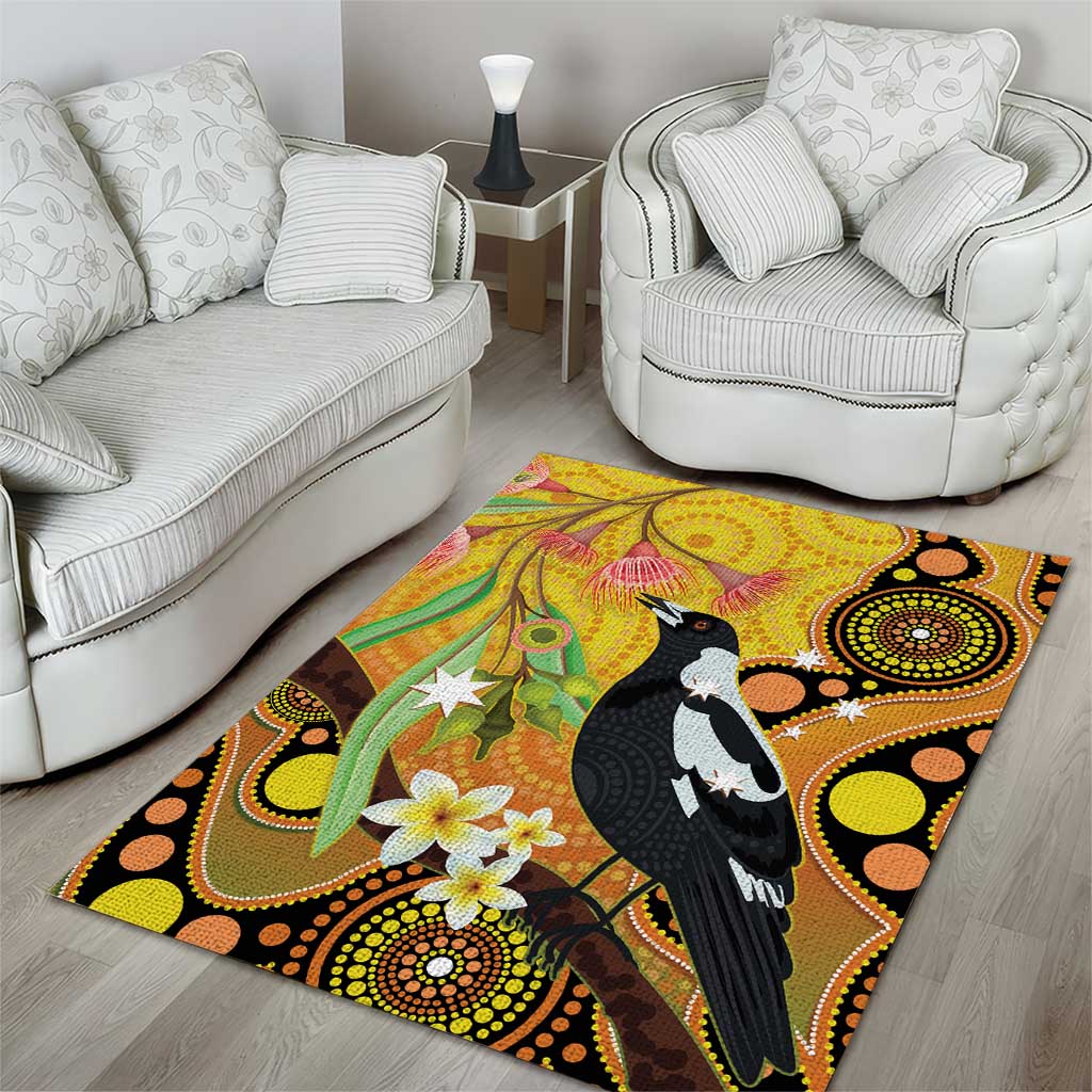 Australia Eucalyptus Flower And Magpie Area Rug Aboriginal Art