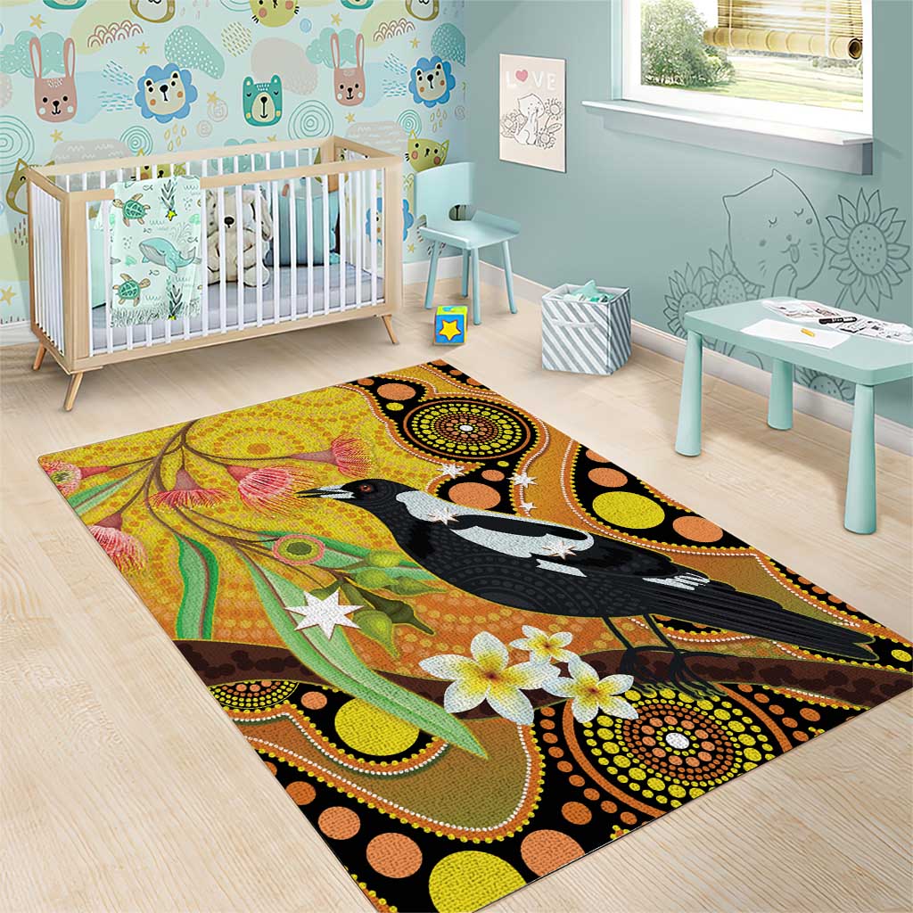 Australia Eucalyptus Flower And Magpie Area Rug Aboriginal Art