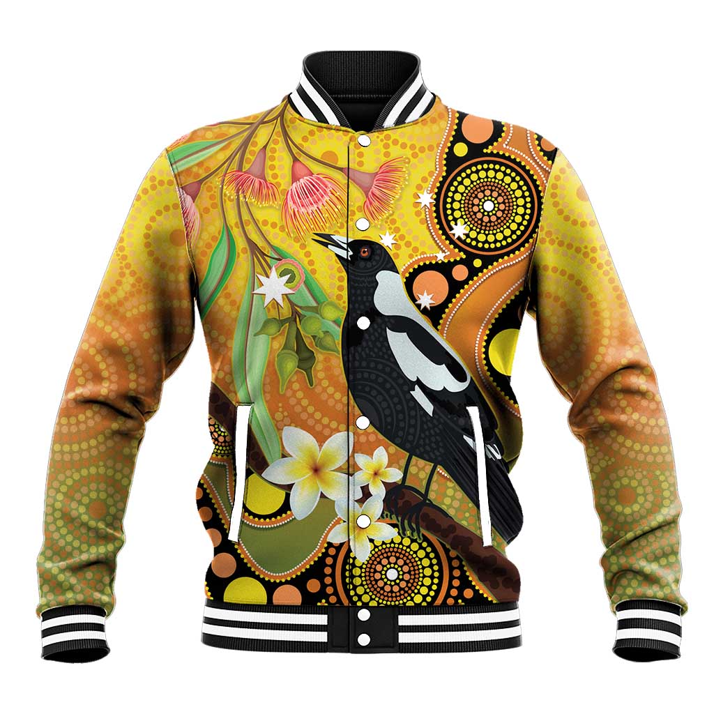 Australia Eucalyptus Flower And Magpie Baseball Jacket Aboriginal Art