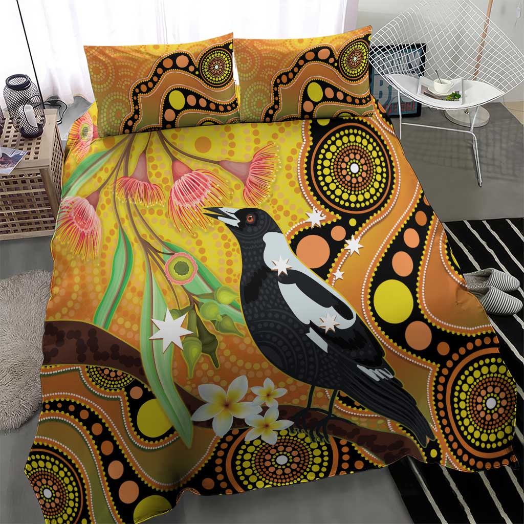 Australia Eucalyptus Flower And Magpie Bedding Set Aboriginal Art