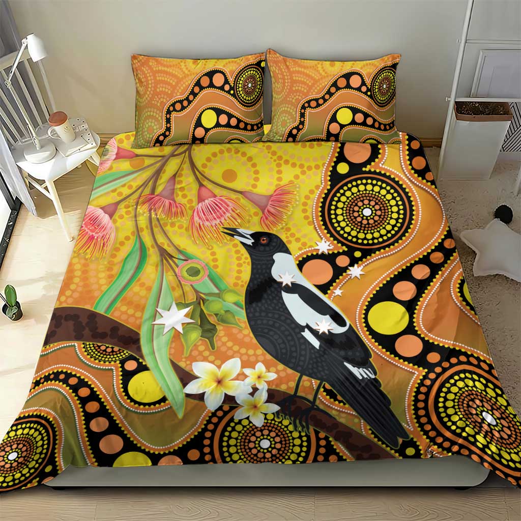 Australia Eucalyptus Flower And Magpie Bedding Set Aboriginal Art