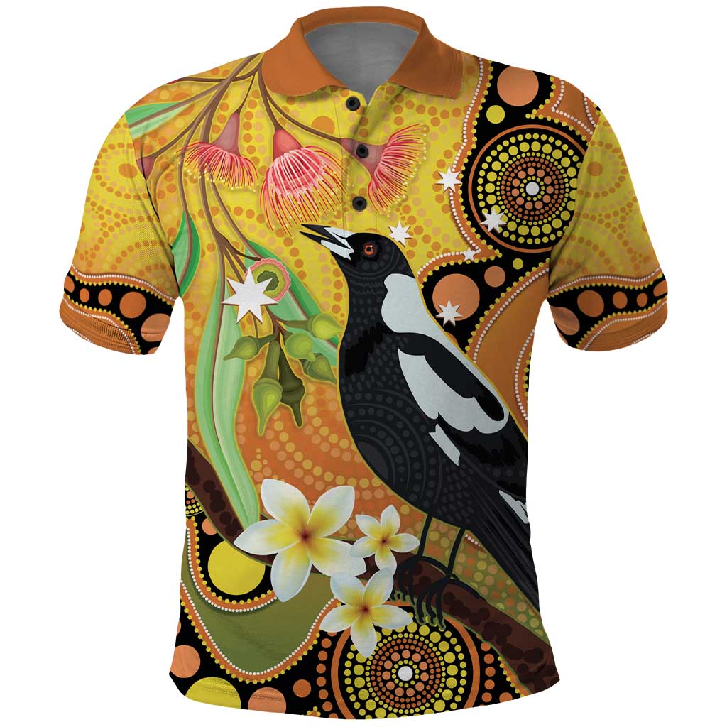 Australia Eucalyptus Flower And Magpie Polo Shirt Aboriginal Art