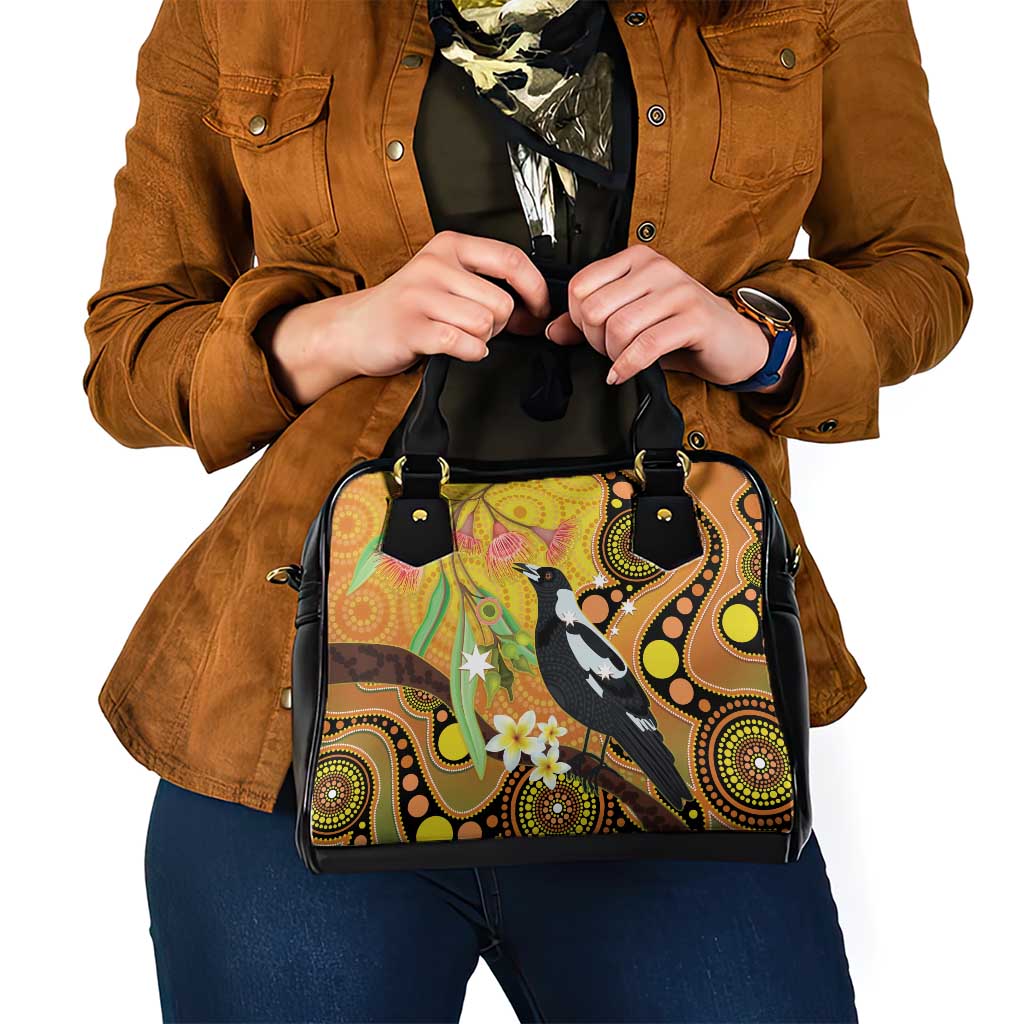 Australia Eucalyptus Flower And Magpie Shoulder Handbag Aboriginal Art