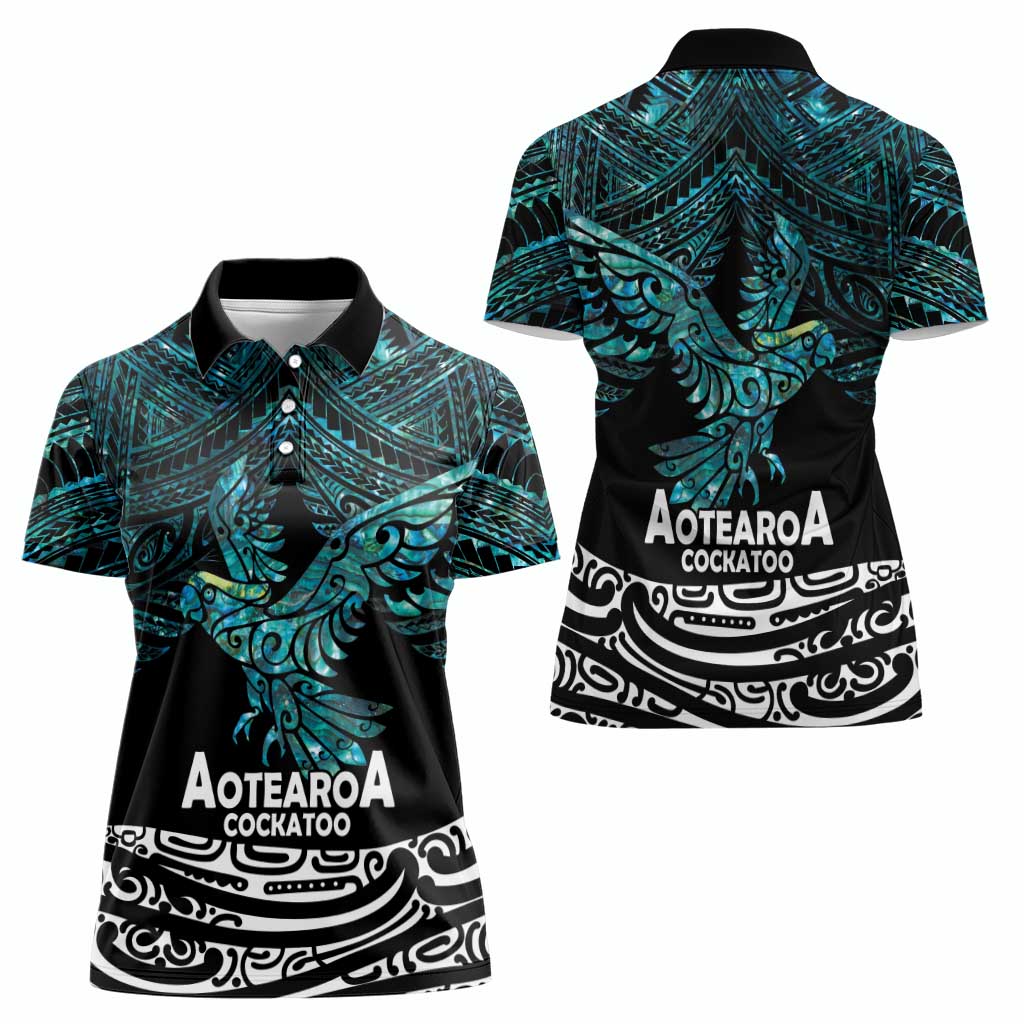 New Zealand Sulphur-crested Cockatoo Women Polo Shirt Aotearoa Maori Mix Paua Shell