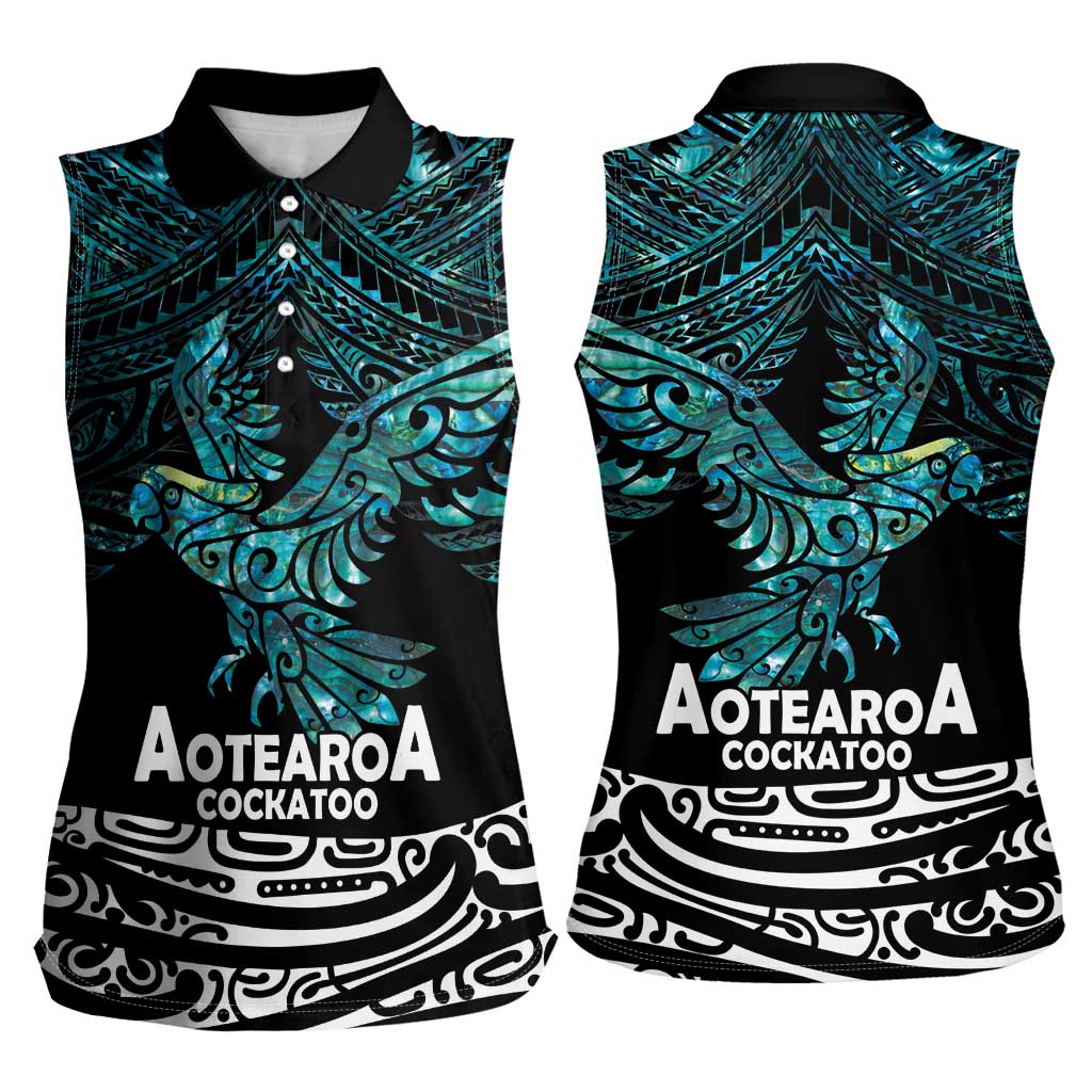 New Zealand Sulphur-crested Cockatoo Women Sleeveless Polo Shirt Aotearoa Maori Mix Paua Shell