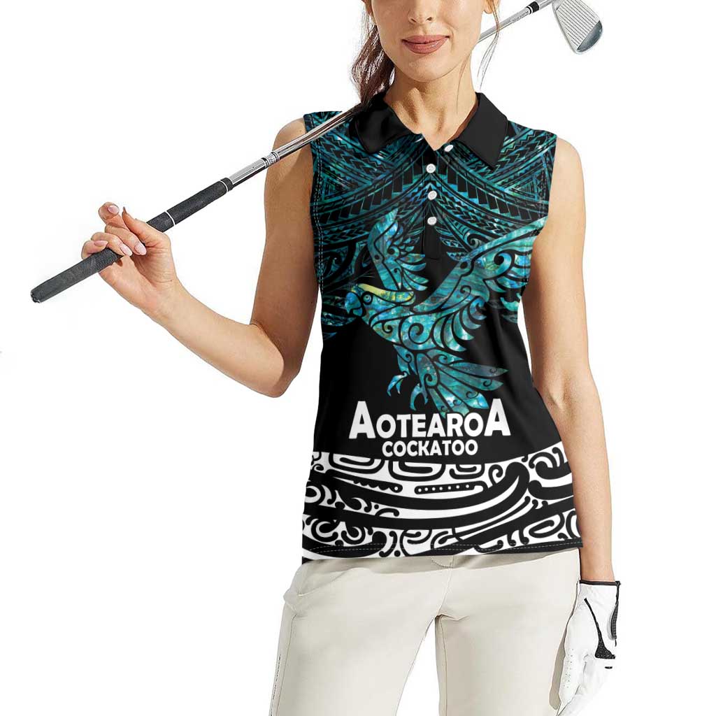 New Zealand Sulphur-crested Cockatoo Women Sleeveless Polo Shirt Aotearoa Maori Mix Paua Shell