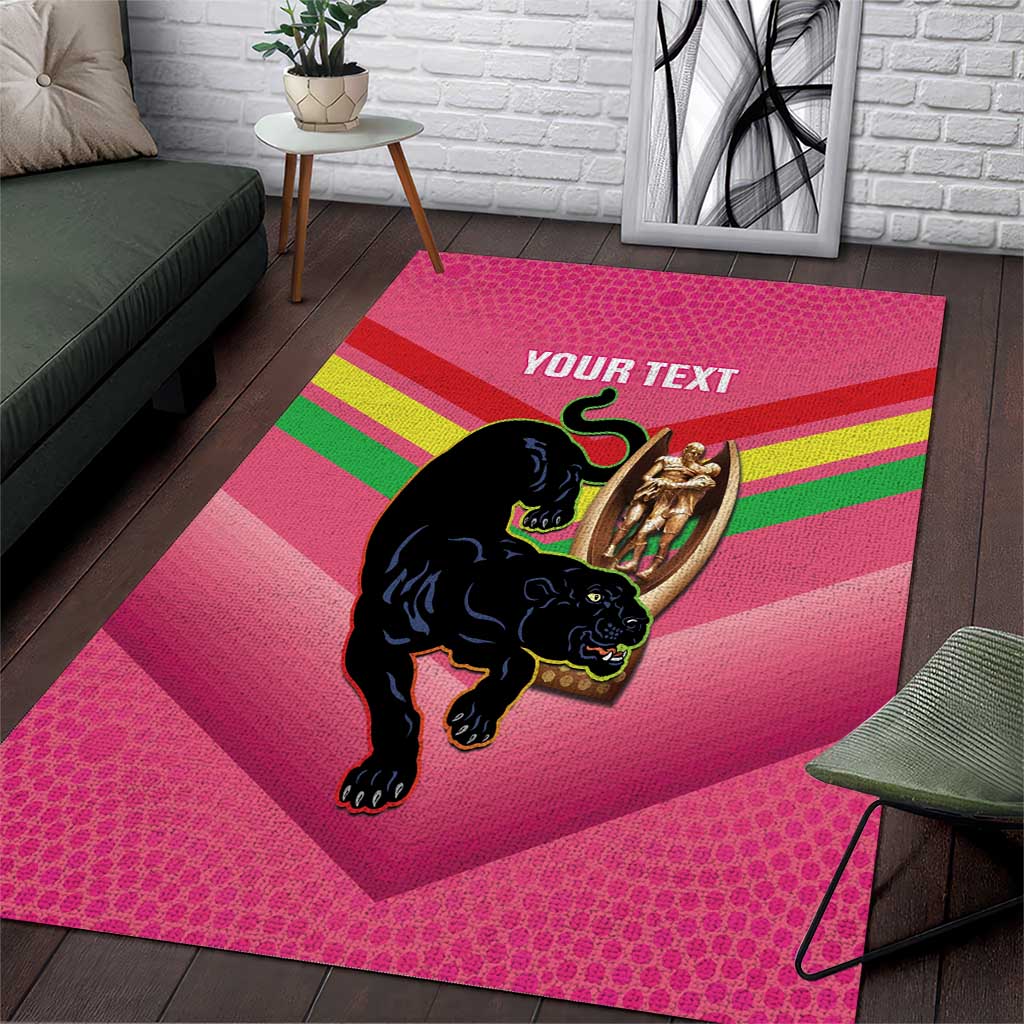 Personalised Panthers Rugby 2024 Area Rug Mascot With Trophy Go Champions Aboriginal Art - Pink