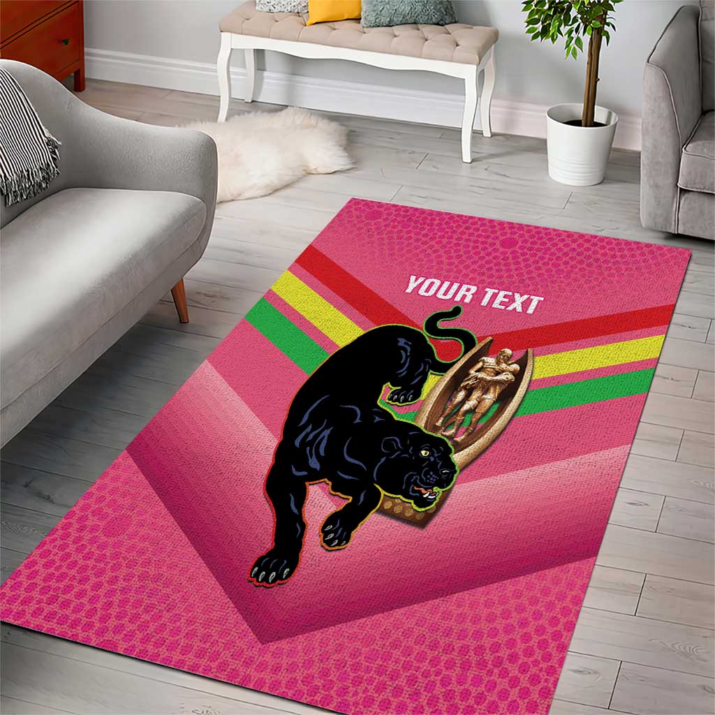 Personalised Panthers Rugby 2024 Area Rug Mascot With Trophy Go Champions Aboriginal Art - Pink