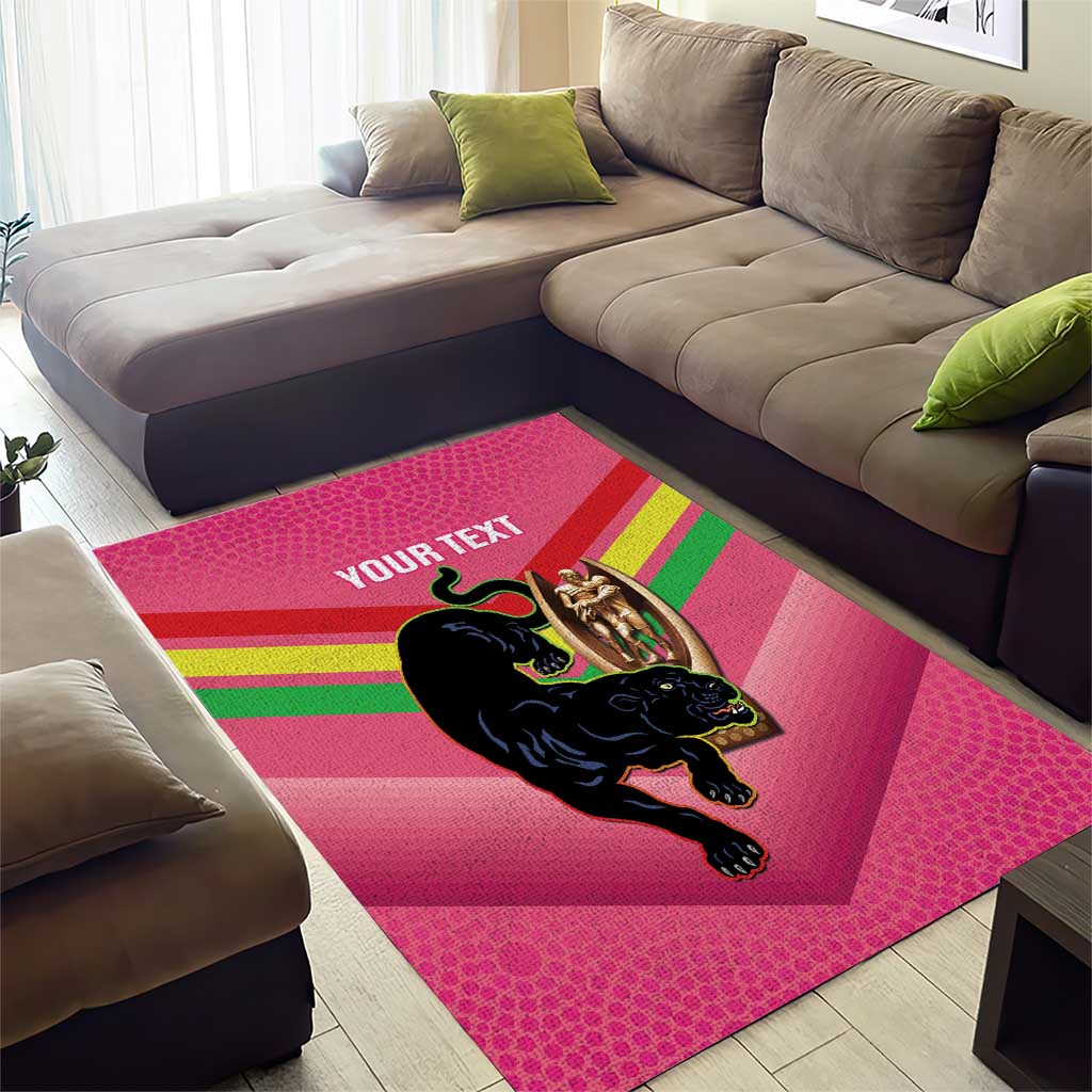 Personalised Panthers Rugby 2024 Area Rug Mascot With Trophy Go Champions Aboriginal Art - Pink