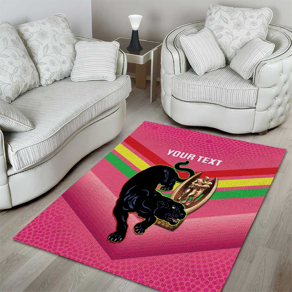 Personalised Panthers Rugby 2024 Area Rug Mascot With Trophy Go Champions Aboriginal Art - Pink