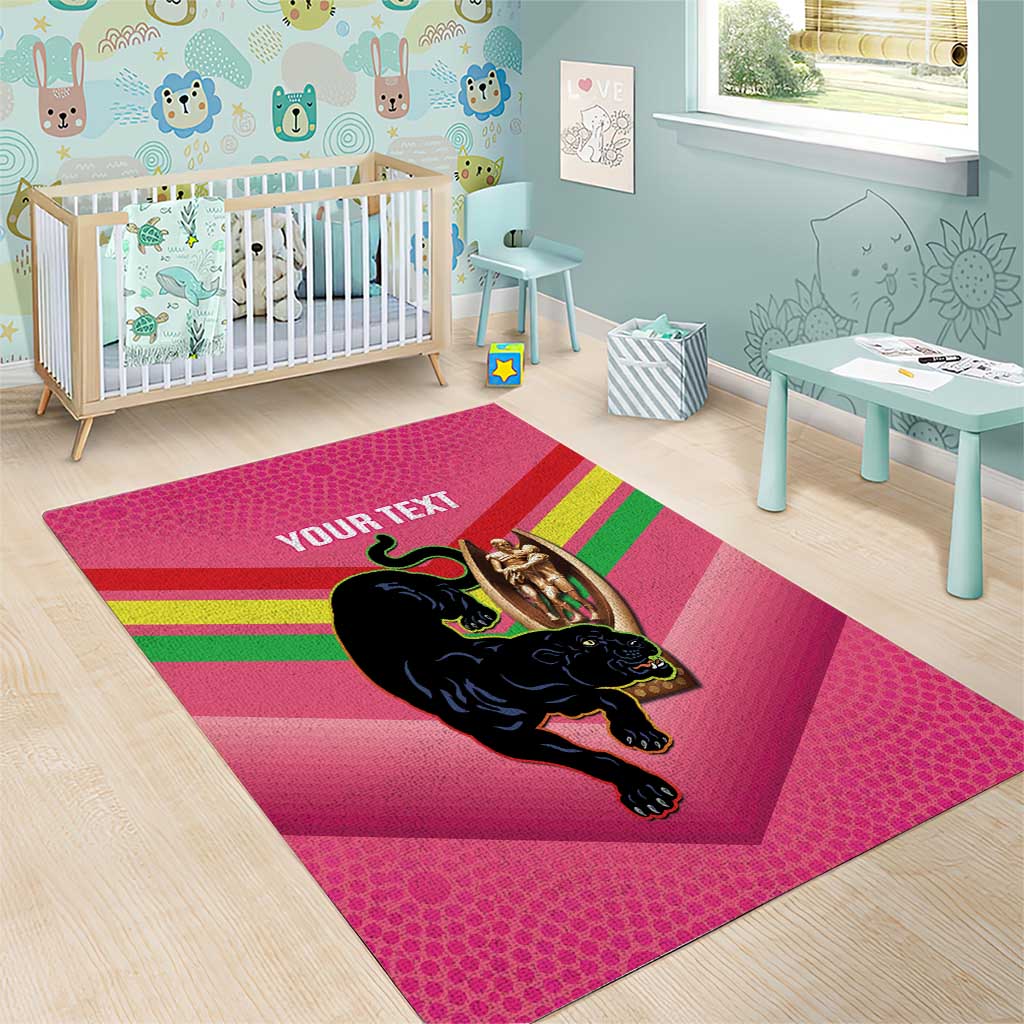 Personalised Panthers Rugby 2024 Area Rug Mascot With Trophy Go Champions Aboriginal Art - Pink