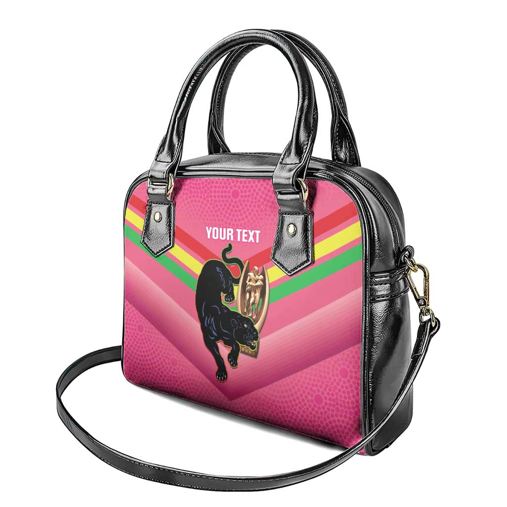 Personalised Panthers Rugby 2024 Shoulder Handbag Mascot With Trophy Go Champions Aboriginal Art - Pink