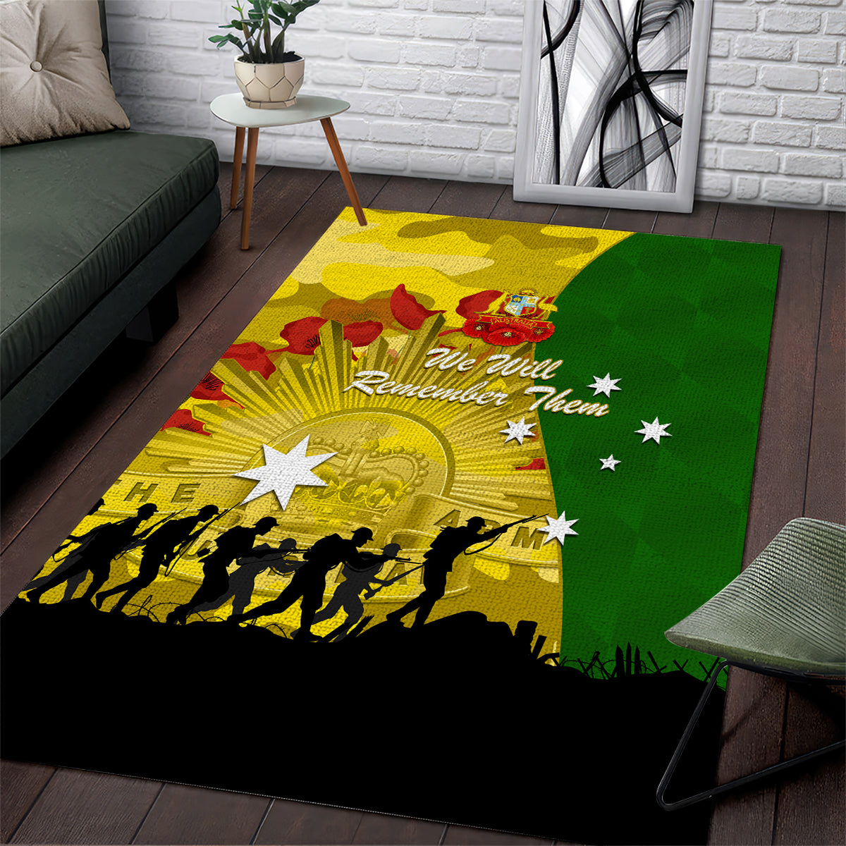 Australia Cricket ANZAC Day 2024 Area Rug Australian Army Camouflage With Poppies