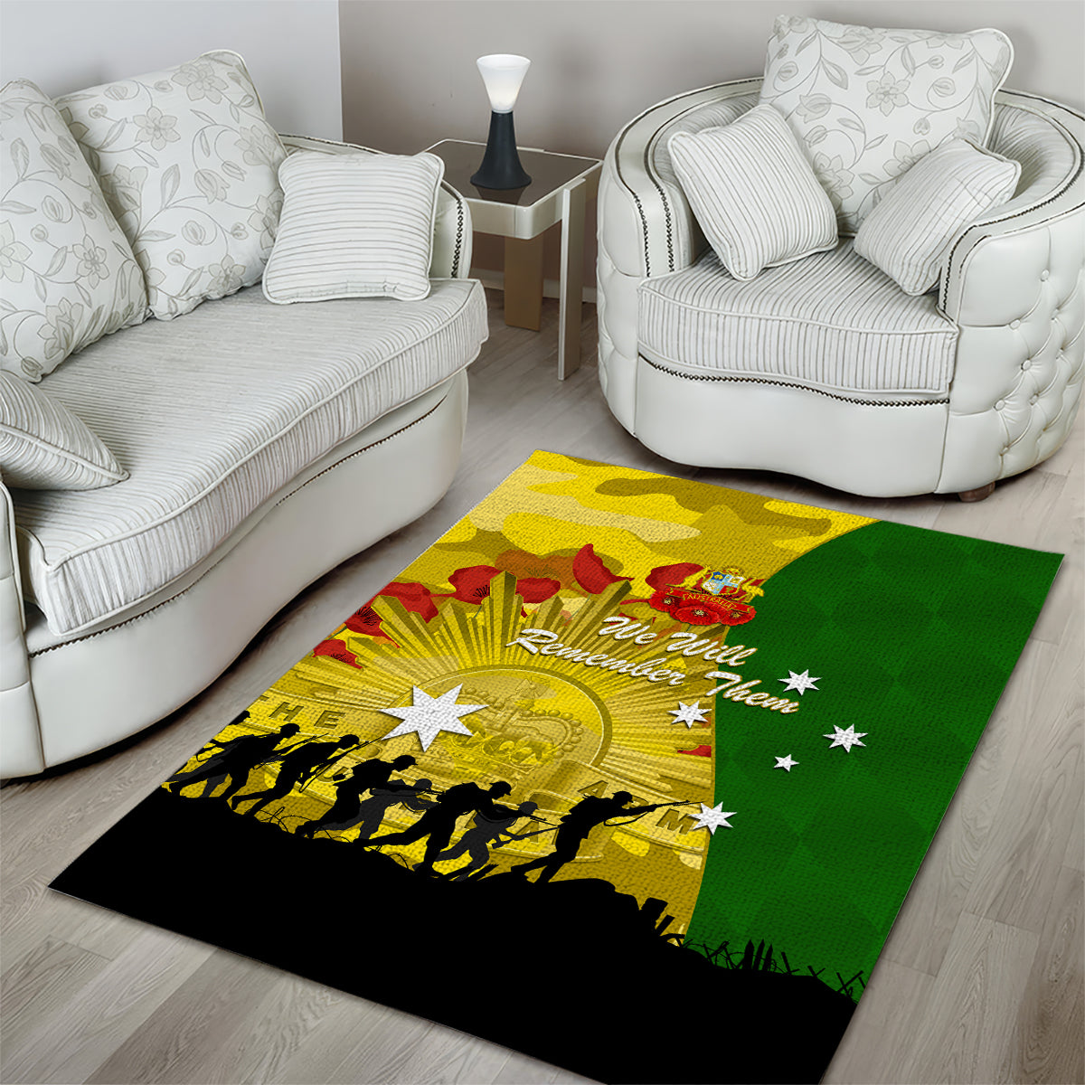 Australia Cricket ANZAC Day 2024 Area Rug Australian Army Camouflage With Poppies