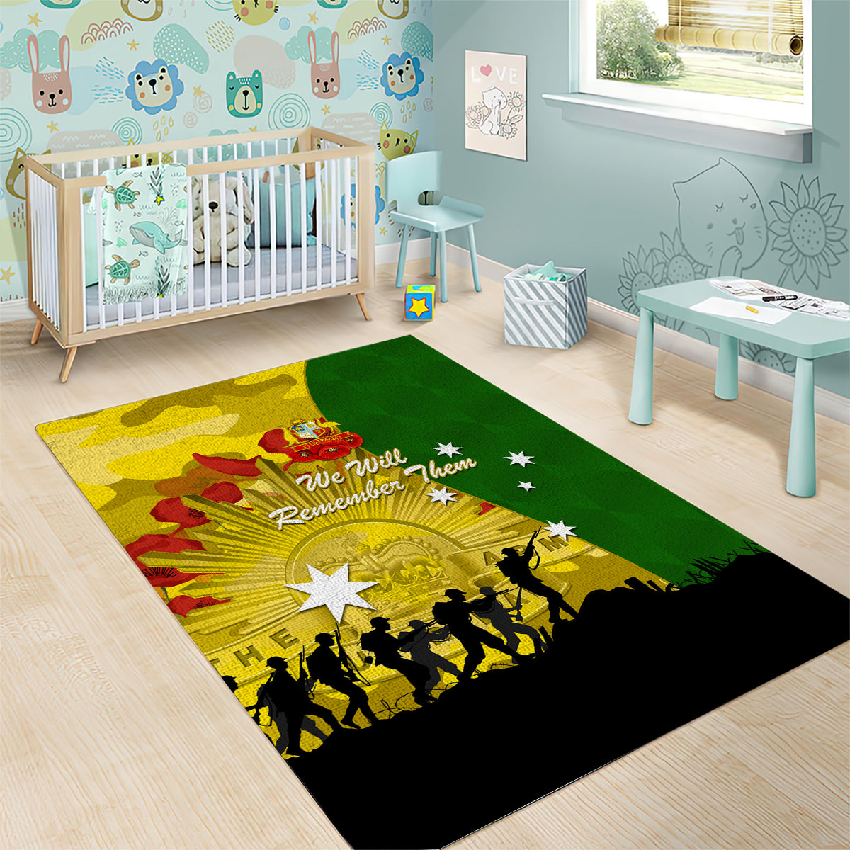 Australia Cricket ANZAC Day 2024 Area Rug Australian Army Camouflage With Poppies