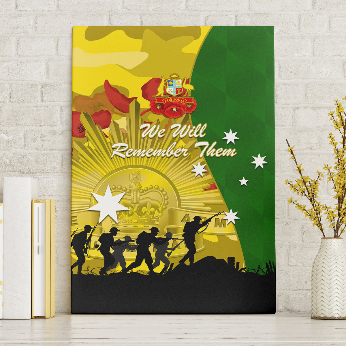 Australia Cricket ANZAC Day 2024 Canvas Wall Art Australian Army Camouflage With Poppies