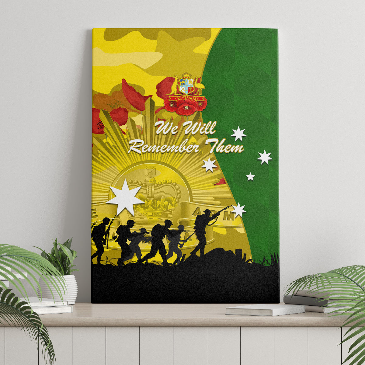 Australia Cricket ANZAC Day 2024 Canvas Wall Art Australian Army Camouflage With Poppies