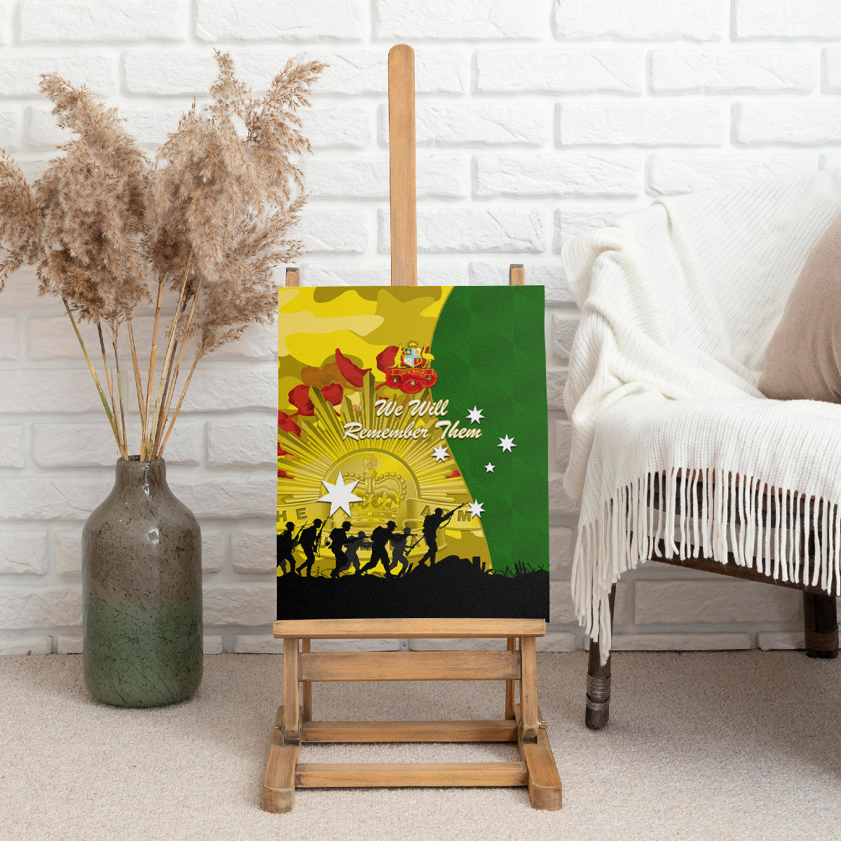 Australia Cricket ANZAC Day 2024 Canvas Wall Art Australian Army Camouflage With Poppies