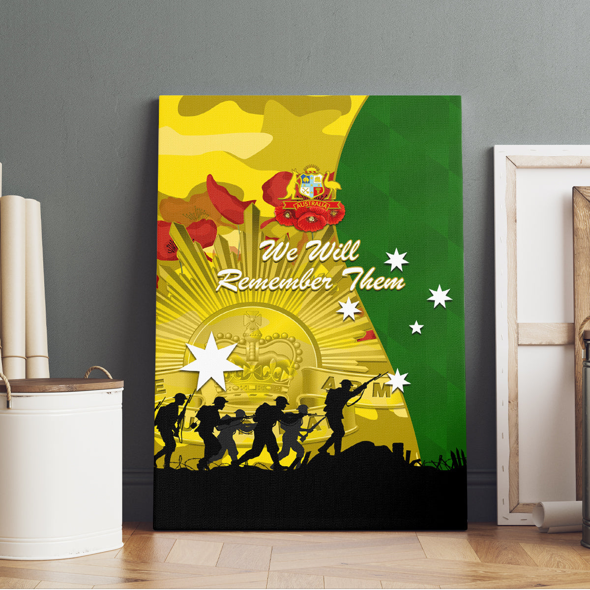 Australia Cricket ANZAC Day 2024 Canvas Wall Art Australian Army Camouflage With Poppies