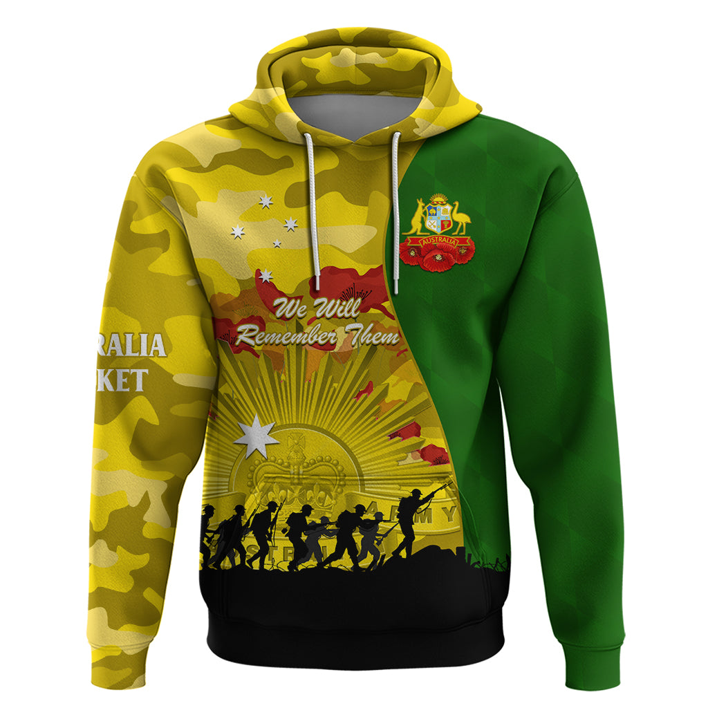 Australia Cricket ANZAC Day 2024 Hoodie Australian Army Camouflage With Poppies