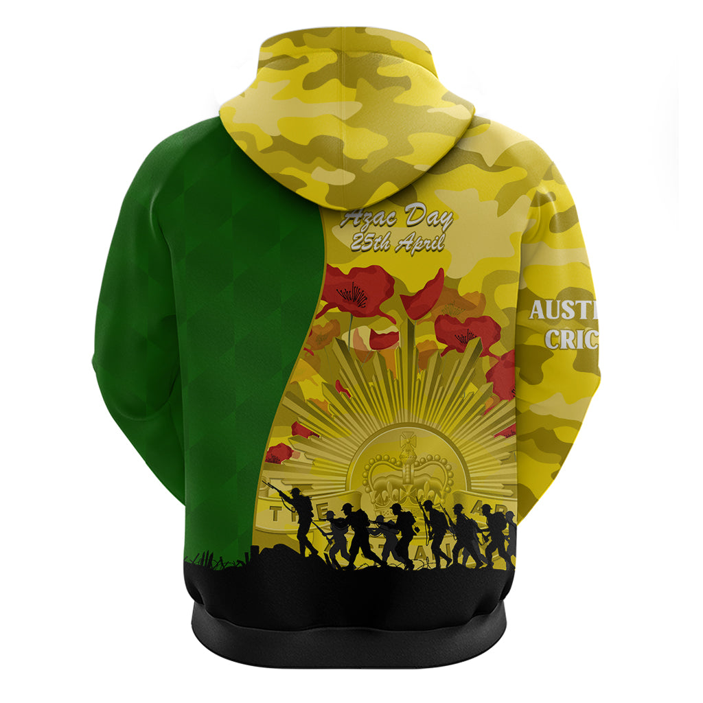 Australia Cricket ANZAC Day 2024 Hoodie Australian Army Camouflage With Poppies