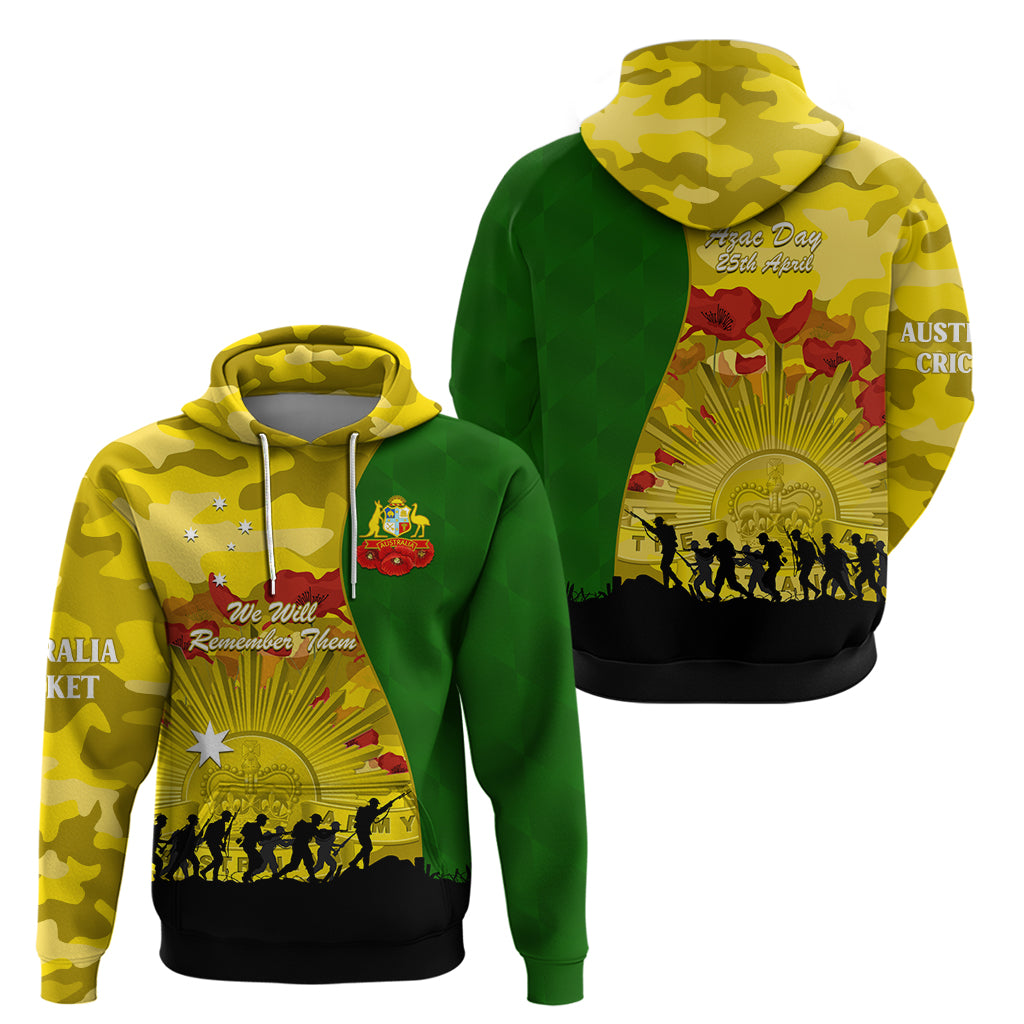 Australia Cricket ANZAC Day 2024 Hoodie Australian Army Camouflage With Poppies