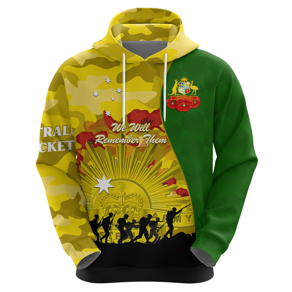 Australia Cricket ANZAC Day 2024 Hoodie Australian Army Camouflage With Poppies