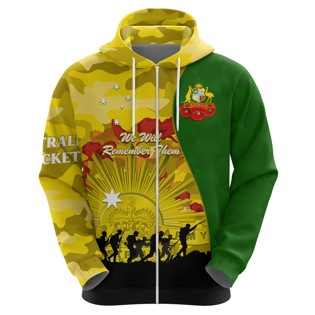 Australia Cricket ANZAC Day 2024 Hoodie Australian Army Camouflage With Poppies