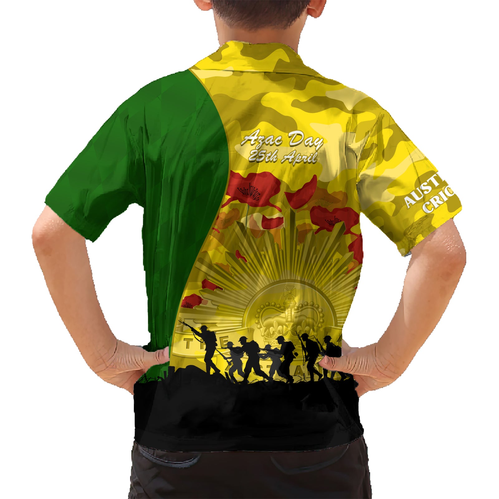 Australia Cricket ANZAC Day 2024 Kid Hawaiian Shirt Australian Army Camouflage With Poppies