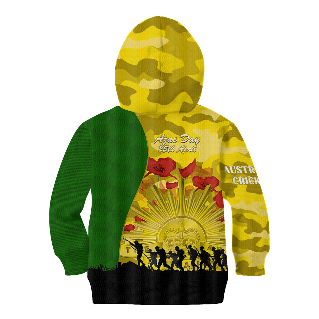 Australia Cricket ANZAC Day 2024 Kid Hoodie Australian Army Camouflage With Poppies