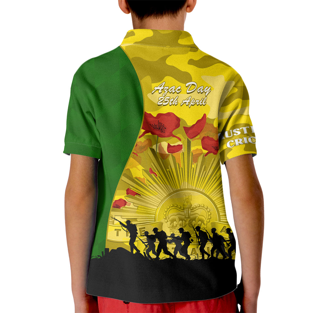 Australia Cricket ANZAC Day 2024 Kid Polo Shirt Australian Army Camouflage With Poppies