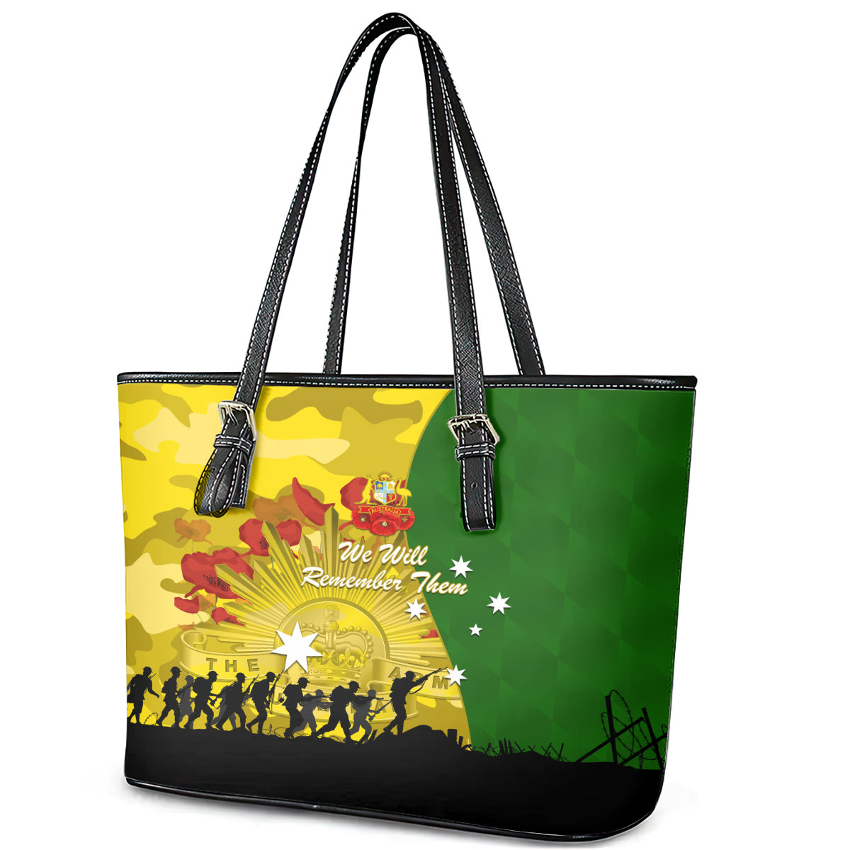 Australia Cricket ANZAC Day 2024 Leather Tote Bag Australian Army Camouflage With Poppies