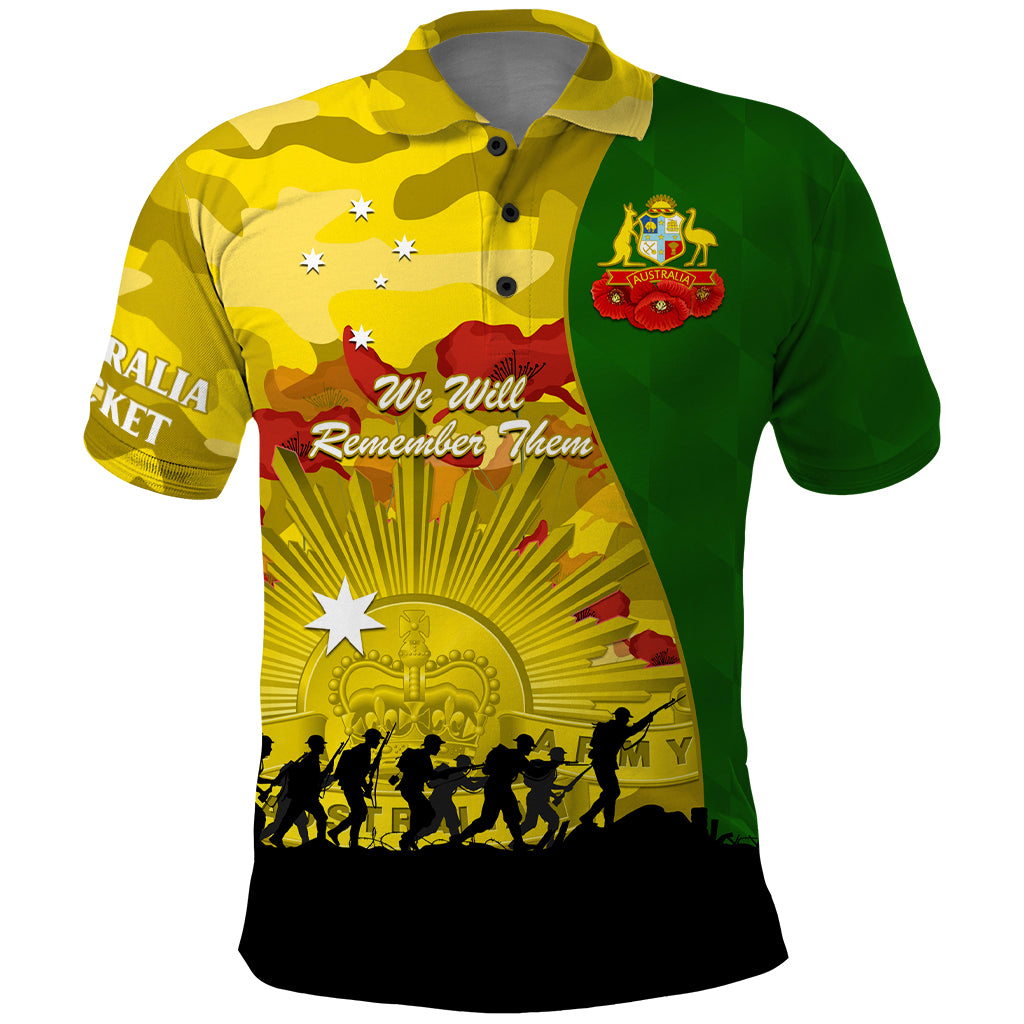 Australia Cricket ANZAC Day 2024 Polo Shirt Australian Army Camouflage With Poppies