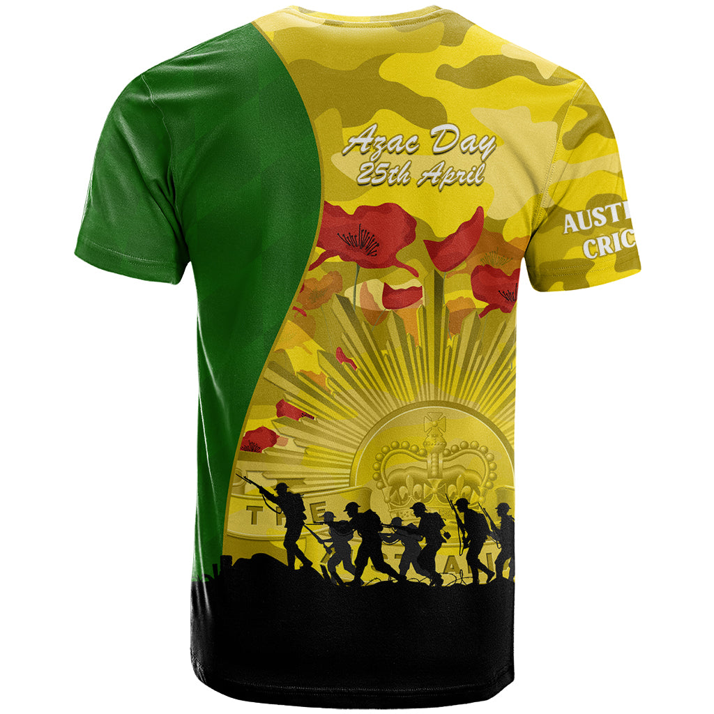 Australia Cricket ANZAC Day 2024 T Shirt Australian Army Camouflage With Poppies