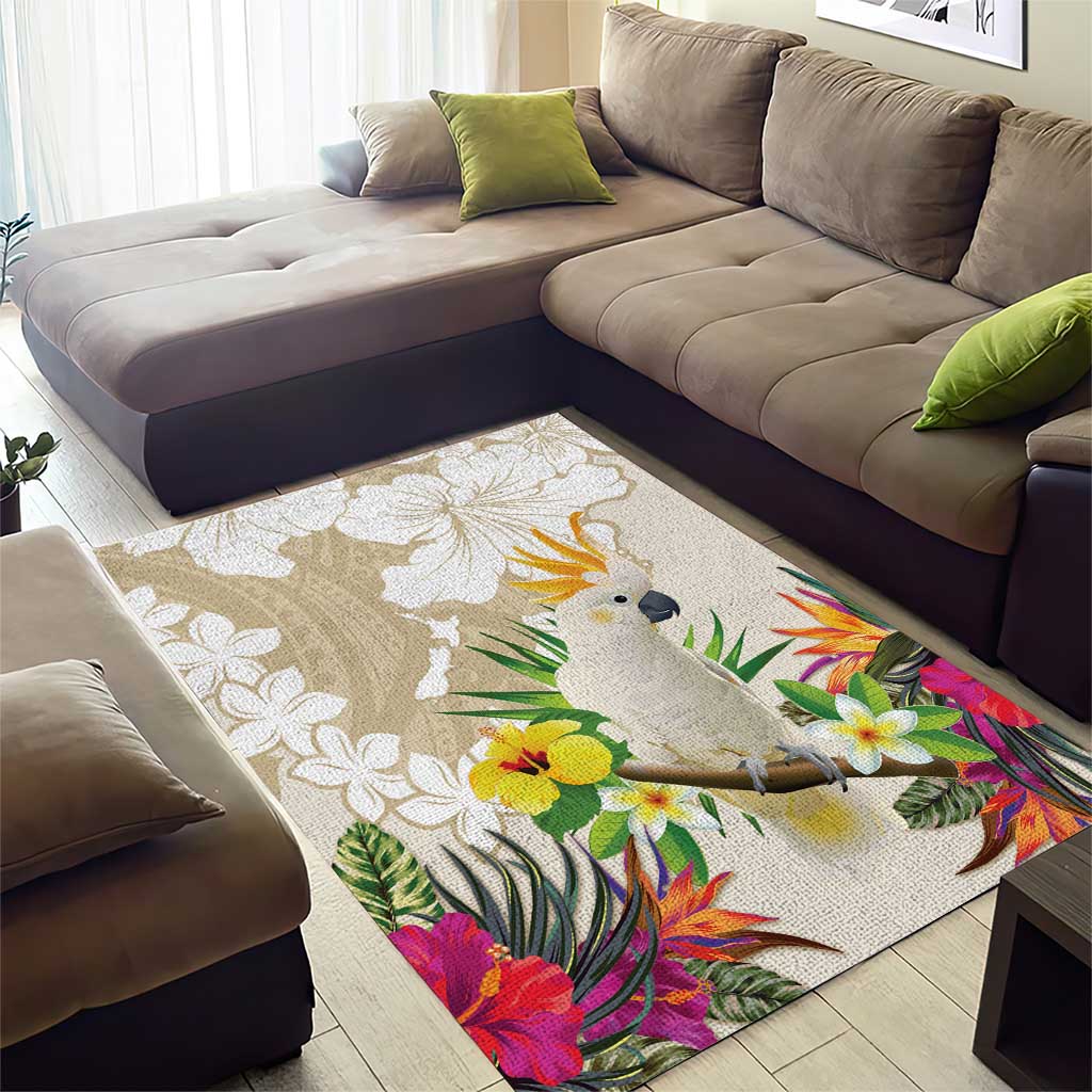 New Zealand Cacatua Galerita Area Rug Aotearoa Cockatoo Tropical Flowers