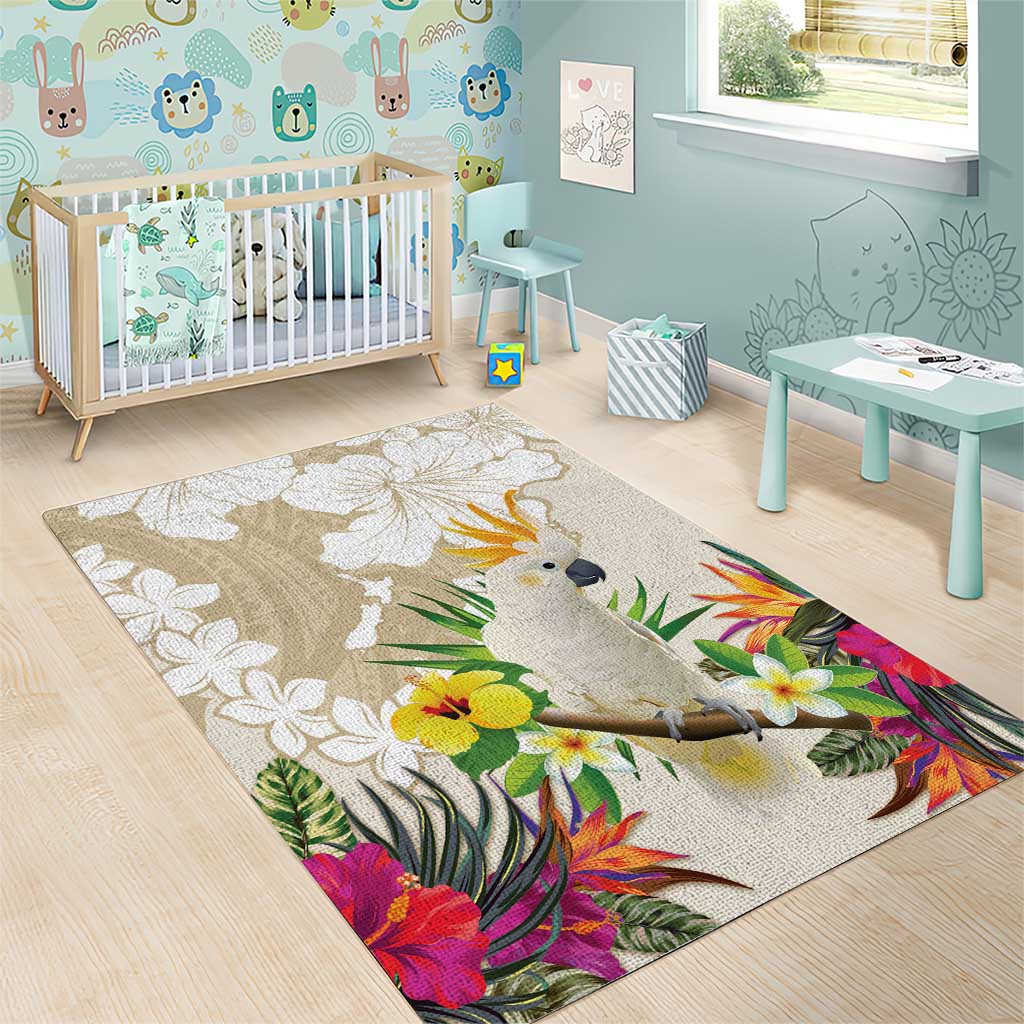 New Zealand Cacatua Galerita Area Rug Aotearoa Cockatoo Tropical Flowers