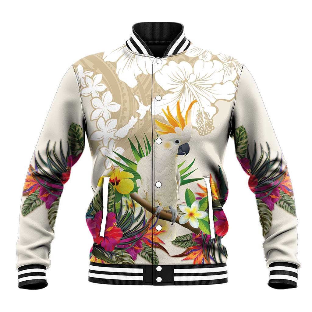 New Zealand Cacatua Galerita Baseball Jacket Aotearoa Cockatoo Tropical Flowers