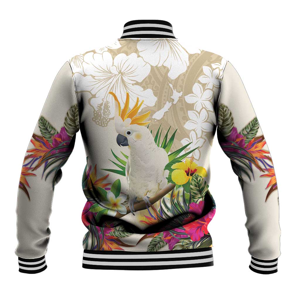 New Zealand Cacatua Galerita Baseball Jacket Aotearoa Cockatoo Tropical Flowers