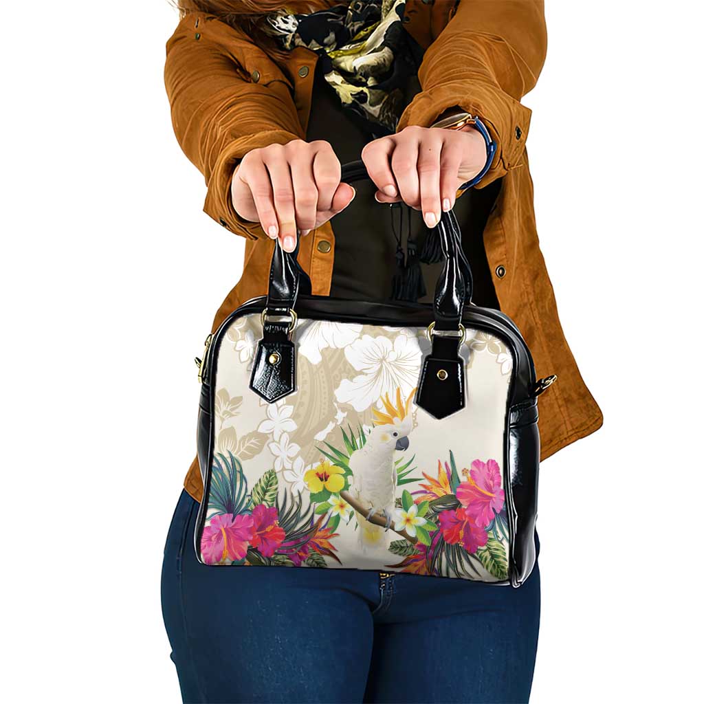 New Zealand Cacatua Galerita Shoulder Handbag Aotearoa Cockatoo Tropical Flowers