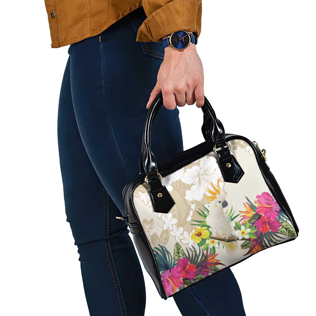 New Zealand Cacatua Galerita Shoulder Handbag Aotearoa Cockatoo Tropical Flowers