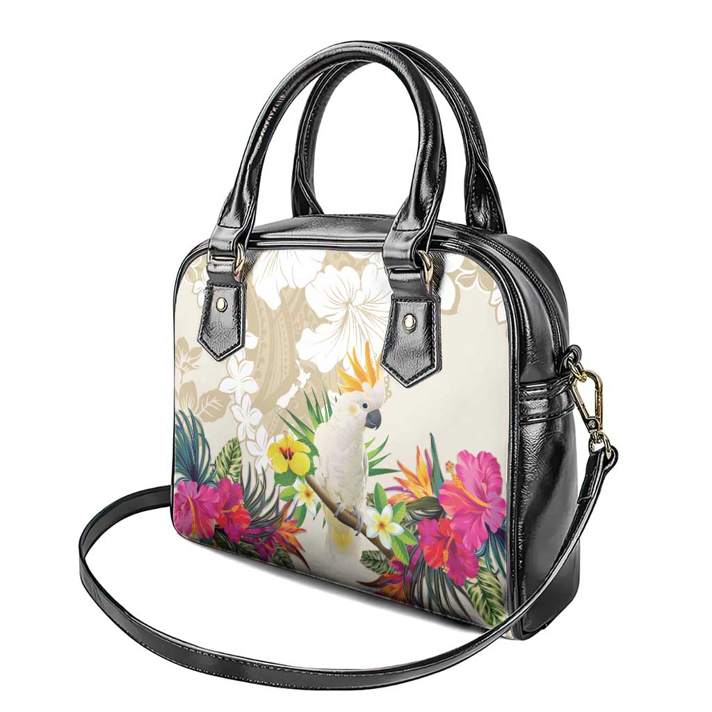 New Zealand Cacatua Galerita Shoulder Handbag Aotearoa Cockatoo Tropical Flowers