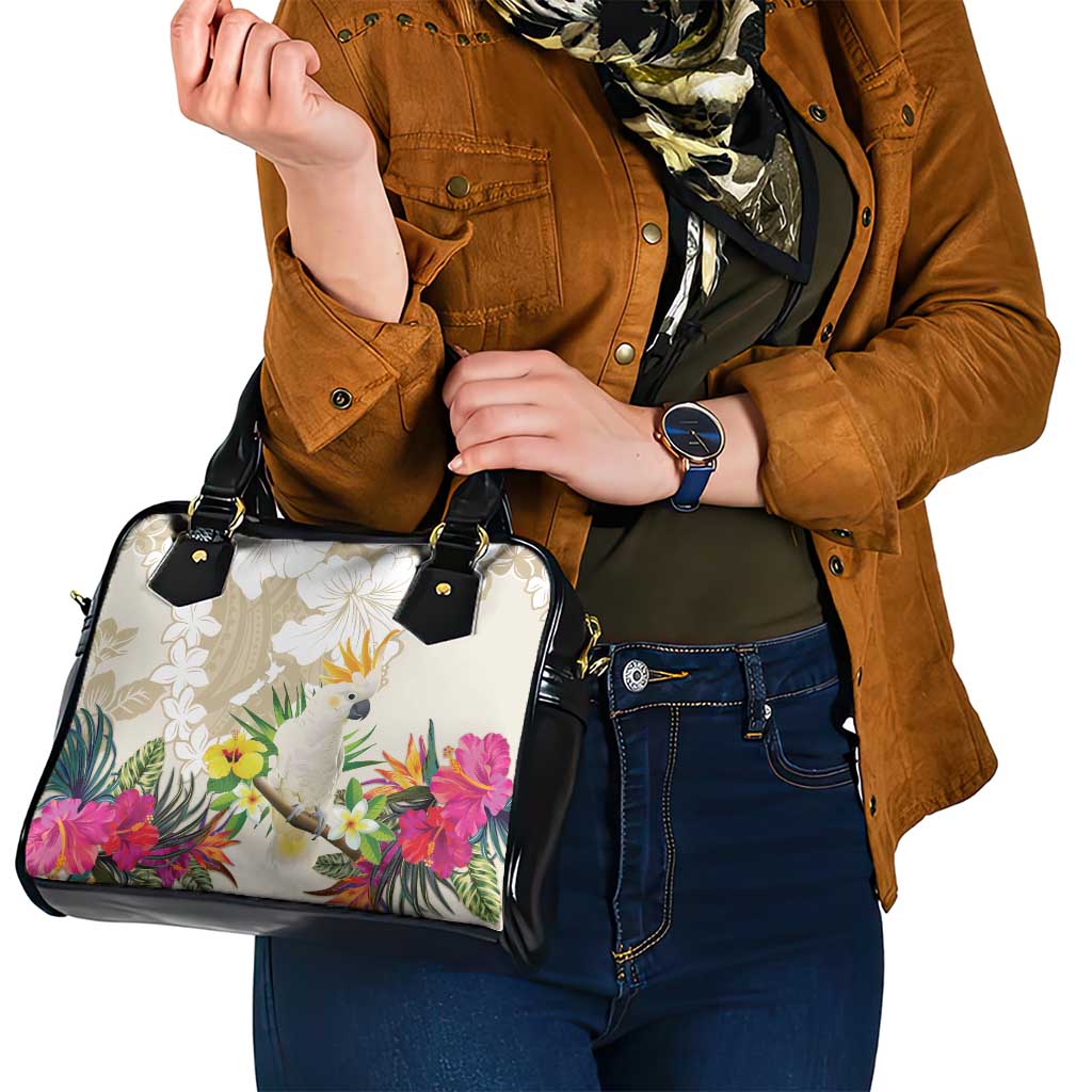 New Zealand Cacatua Galerita Shoulder Handbag Aotearoa Cockatoo Tropical Flowers