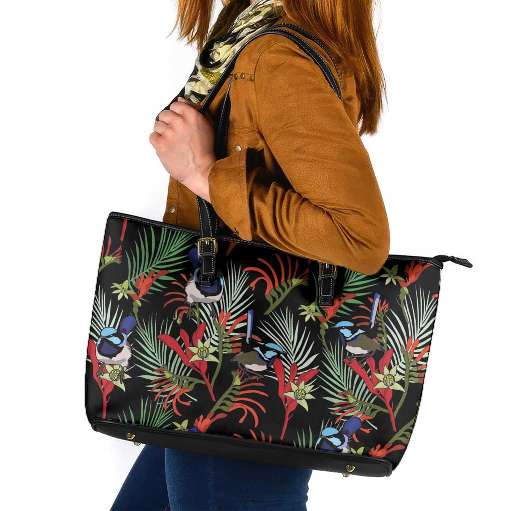 Australia Kangaroo Paw And Splendid Fairy-wren Leather Tote Bag Sameless Style