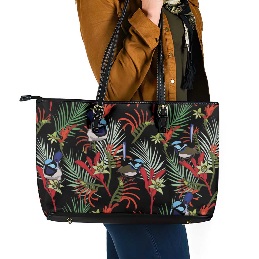 Australia Kangaroo Paw And Splendid Fairy-wren Leather Tote Bag Sameless Style